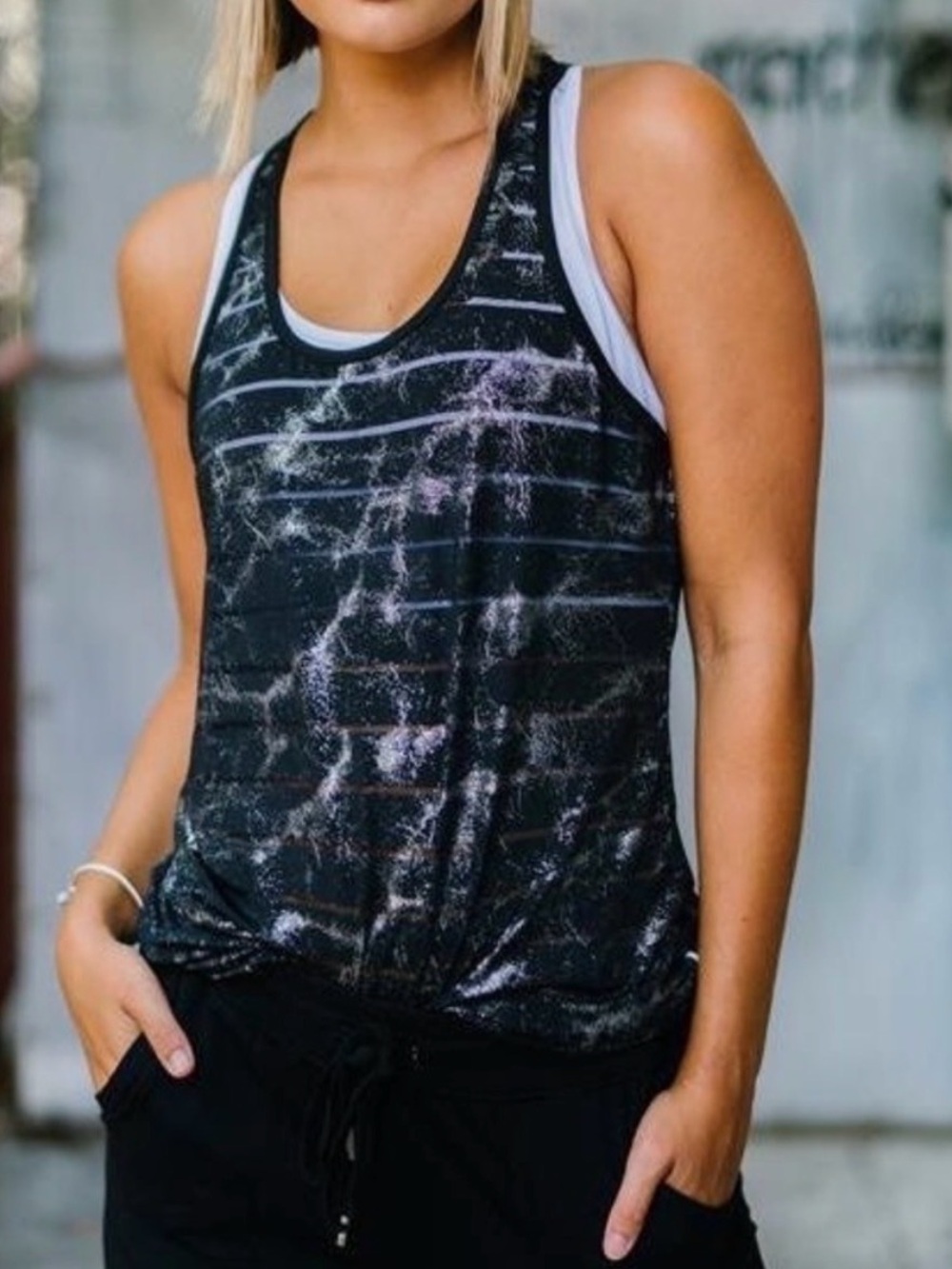 ZYIA Havana Tank - Black Marble Reflective Racerback Lightweight Vented size XL